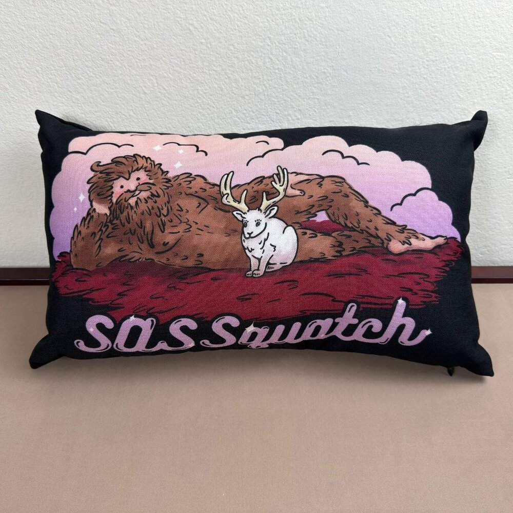 Funny Bigfoot Pillow, Sasquatch Throw Pillow 12x20, Sexy Cryptid Jackalope Decor